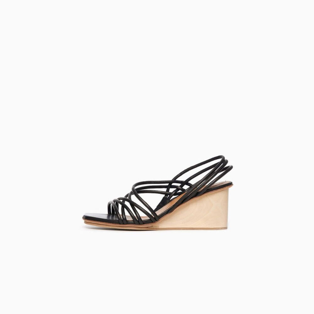 COCLICO Shoes Diana Wedge sandal Black Leather Womens size 10 | 41 Eur